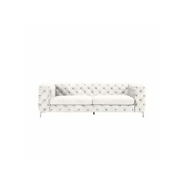 Corvus Tufted Velvet Chesterfield Rolled Arm Sofa in White Color Chesterfield Rolled Arm Sofa