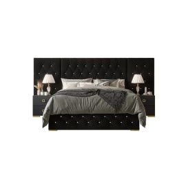 CraftPorch Luxurious Velvet Tufted Bed with Wall Panels 100x200cm Single size Bed in Black Color