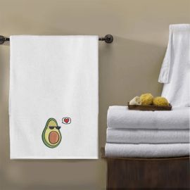 BYFT Iris Embroidered For You Bath Towel 70 x 140 Cm 600 Gsm White 100% Cotton Avacado with Pit Set of 01