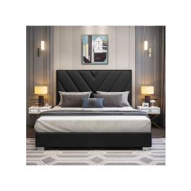 Victor Plush Velvet Bed 160x200cm Queen size Bed in Black Color