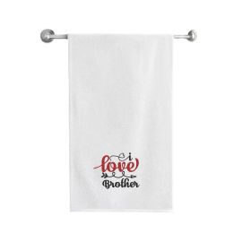 BYFT Iris Embroidered For You Bath Towel 70 x 140 Cm 600 Gsm White 100% Cotton I Love U Brother Black-Red Thread Set of 01