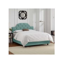 Arch Button Tufted Upholstered Bed 120x200cm Twin size Bed in Sea Green Color