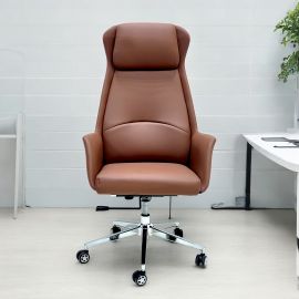 SBF Executive High Back Office Chair – Ergonomic PU Leather Recliner, Height Adjustable, Tilt Back, Chrome Base, for Home and Office-Brown