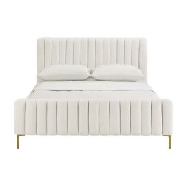 Angela Channel Tufted Bed 160x200cm Queen size Bed in Cream Color with Mattress Spring