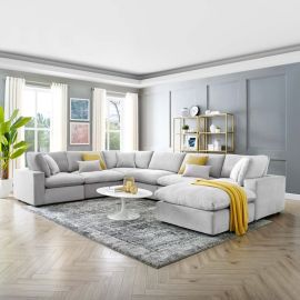 Commix Softer Microfiber Filling Overstuffed Performance 7-Piece Sectional Sofa-White