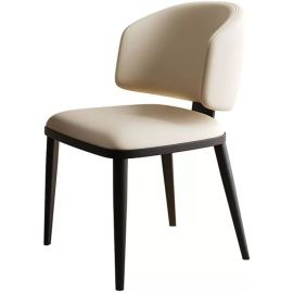 MAPLE HOME DECORATION Leather Dining chair Armless Low Backrest Stable Cushion Seat Black Metal Legs Kitchen Living Restaurant Lounge Furniture (Beige)