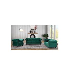 Maharat Al Bahar FURNISHINGS Luxury Velvet Tufted Sofa Set - 3 Seater, 2 Seater, and 1 Seater for Living Room, Hallways, Offices, Bedroom (Green)