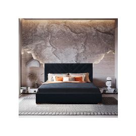 Fiza Channel Tufted Bed 160x200cm Queen size Bed in Black Color