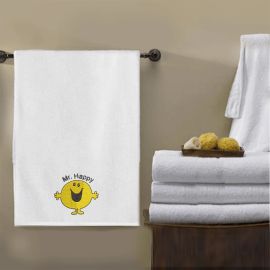 BYFT Iris Embroidered For You Bath Towel 70 x 140 Cm 600 Gsm White 100% Cotton Mr. Happy Set of 01