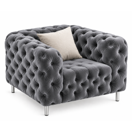 Tufted Velvet One Seater Sofa-Grey