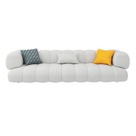 Luxury Dearl Arm Sofa White Boucle, Channel Tufted Loveseat Sofa, Couch, settee Cozy Minimalist Modern Style for Living and Family Room furniture- Off White