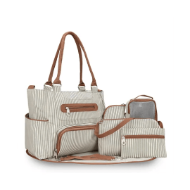 Little Story Diaper Bag Set Of 6 With Hooks - Ivory