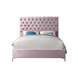 Divine Button Tufted Velvet Bed 100x200cm Single size Bed in Pink Color