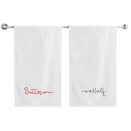 BYFT Iris Embroidered For You Bath Towel 70 x 140 Cm 600 Gsm White 100% Cotton Better Half Set of 02