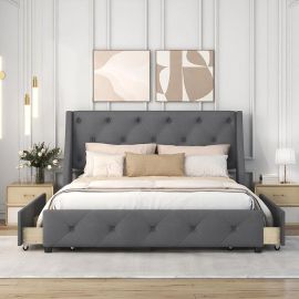 Brij Upholstered Storage Bed-180x200cm-Dark Gray