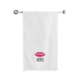 BYFT Iris Embroidered For You Bath Towel 70 x 140 Cm 600 Gsm White 100% Cotton Her Lips Pink Thread Set of 01