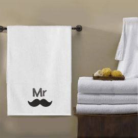 BYFT Iris Embroidered For You Bath Towel 70 x 140 Cm 600 Gsm White 100% Cotton Mr. Moustache Set of 01