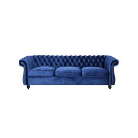 Maharat Al Bahar MAB Furnishings - Creative Furniture Art Modern Styled 3+2+1 Button Tufted Sofa Set in Velvet Fabric, Blue