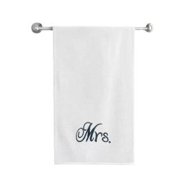 BYFT Iris Embroidered For You Bath Towel 70 x 140 Cm 600 Gsm White 100% Cotton Mrs. Black Thread Set of 01