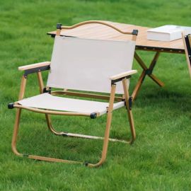 Camping Folding Ultralight Chair for Outdoor Hiking,Backpacking Chair with Aluminum Bracket Stable Collapsible Camp with Wooden Handle ,Fishing,Picnic,Travel(Black)-Beige