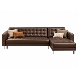 Laux Wide Faux Leather Reversible Sleeper Sofa & Chaise in Brown Color L-Shaped Sectional Sofa