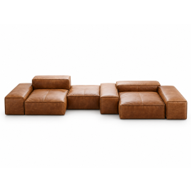 Signature Modular Sectional Leather Sofa in Brown Color Modular Sectional Sofa