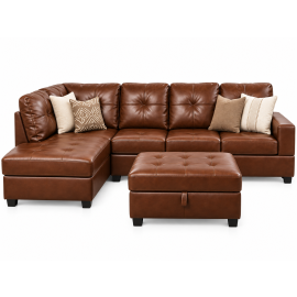 Russ Sectional with Ottoman in Brown Color Sectional Sofa with Ottoman