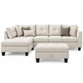 3 Piece Set Home Furniture Corner Sofa L-shaped Linen Fabric 