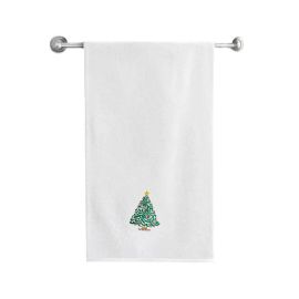 BYFT Iris Embroidered For You Bath Towel 70 x 140 Cm 600 Gsm White 100% Cotton Christmas Tree Brown Thread Set of 01