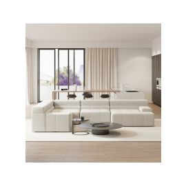 L-Shaped Modern Off White Velvet Modular Sectional Sofa with Chaise in Beige Color L-Shape Modular Sofa