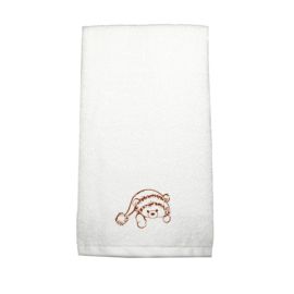 BYFT Iris Embroidered For You Hand Towel 50 x 80 Cm 600 Gsm White 100% Cotton Teddybear with Christmas Cap Set of 01