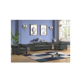 Maharat Al Bahar MAB Furnishings - 5-Seat Chesterfield Tufted Jewel-Toned Velvet Sofa with Scroll Arms, Dark Grey