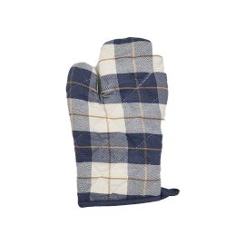 BYFT Orchard Gloves 18 x 28 Cm Pot Holder 20 x 20 Cm Denim Blue & Caramel Checks 100% Cotton Set of 02