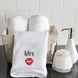 BYFT Iris Embroidered For You Hand Towel 50 x 80 Cm 600 Gsm White 100% Cotton Mrs. Lips Set of 01