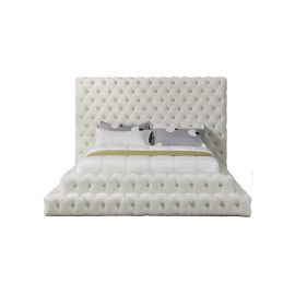 Meridian Hand Tufted Velvet Bed 200x200cm Super King Bed in White Color