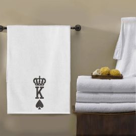 BYFT Iris Embroidered For You Bath Towel 70 x 140 Cm 600 Gsm White 100% Cotton Crown King Spades Set of 01
