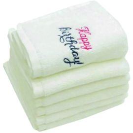 BYFT Iris Embroidered For You Face Towel 33 x 33 Cm 600 Gsm White 100% Cotton Happy Birthday Blue-Pink Set of 06