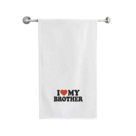 BYFT Iris Embroidered For You Bath Towel 70 x 140 Cm 600 Gsm White 100% Cotton I Love My Brother Black-Red Thread Set of 01