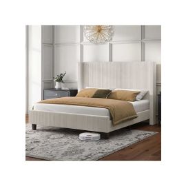 Delfina Corduroy Upholstered Bed 120x200cm Twin size Bed in Cream Color
