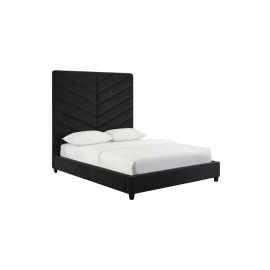 Edison Velvet Bed 160x200cm Queen size Bed in Black Color