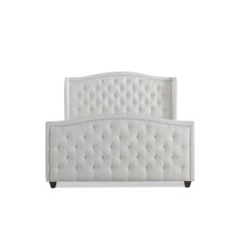 Marlon Tufted Upholstered contemporary Bed 160x200cm Queen size Bed in White Color