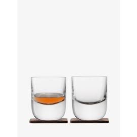 Whisky Renfrew Tumbler 270ml Clear & Walnut Coaster x 2