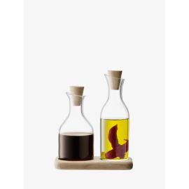 Serve Oil & Vinegar Set & Oak Base L15cm Clear