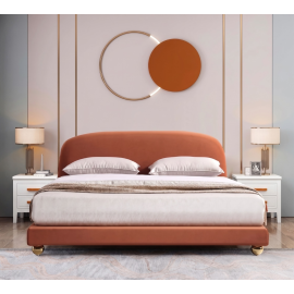 Nordic Aesthetic Upholstered Modern Velvet Bed 200x200cm Super King Bed in Orange Color