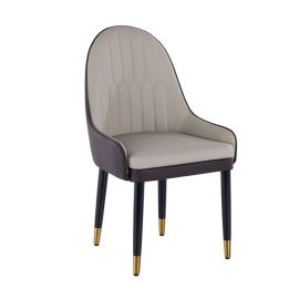 Maple Home Leather Dining Arm Chair Modern Accent Wide Back Comfy Upholstered Kitchen Living Dining Room Furniture With Metal Legs-Grey