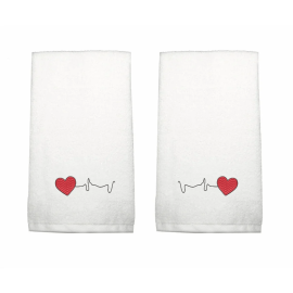 BYFT Iris Embroidered For You Hand Towel 50 x 80 Cm 600 Gsm White 100% Cotton Heartbeat Set of 02