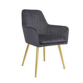 Maple Home Decoration Modern Accent Arm Chairs Living Dining Room Velvet Mid-Century Upholstered Seat Golden Legs-Dark Grey