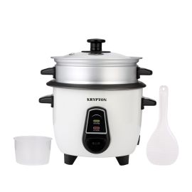 Krypton Electric Rice Cooker- KNRC6054N| 350 W, 0.6 L Capacity with Non-Stick Inner Pot and Stainless Steel Lid| Includes Warm, Cook and Steam Functions| Perfect for cooking Rice and Other Grains, Steaming Vegetables| Package includes Rice Spoon and Measu