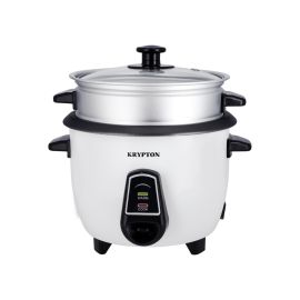 Krypton Electric Rice Cooker- KNRC6054N| 450 W, 1.0 L Capacity with Non-Stick Inner Pot and Tempered Glass Lid| Includes Warm, Cook and Steam Functions| Perfect for cooking Rice and Other Grains, Steaming Vegetables| Package includes Spoon Cup| White