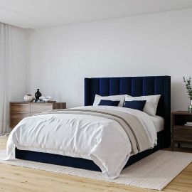 Maddoo Wing Back Bed without Spring Mattress-160x200cm-Navy Blue